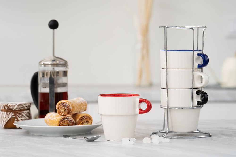 Набор из 4 кружек Inset с подставкой, черный Набор из 4 кружек Inset с подставкой, черный