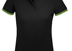 Рубашка поло женская Pasadena Women 200 с контрастной отделкой, черная с зеленым