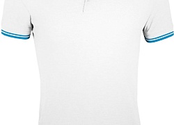 Рубашка поло мужская Pasadena Men 200 с контрастной отделкой, белая с голубым